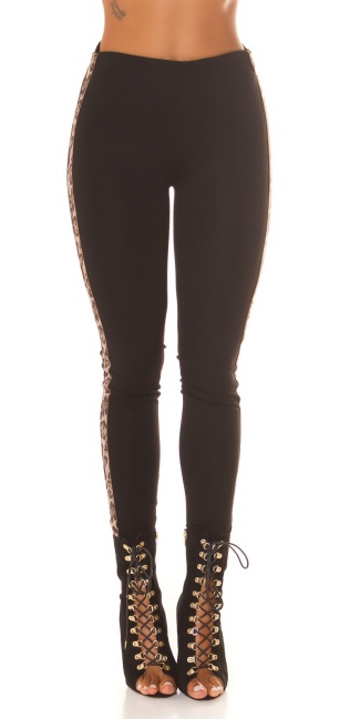 Hoge taille skinny fit stoffen broek met luipaard print zwart
